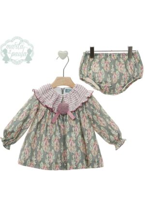 Vestido Bebé Con Braguita Verde Empolvado ART.5102 Familia PIMIENTA