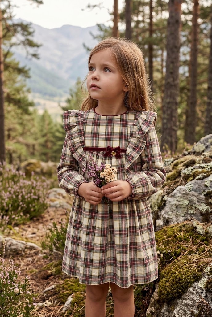 Vestido Niña Cuadrados Granates art.47-20330 - Martin Aranda Vestido para niña con estampado de cuadros granates de la marca Martin Aranda, perfecto para fiestas y paseos.