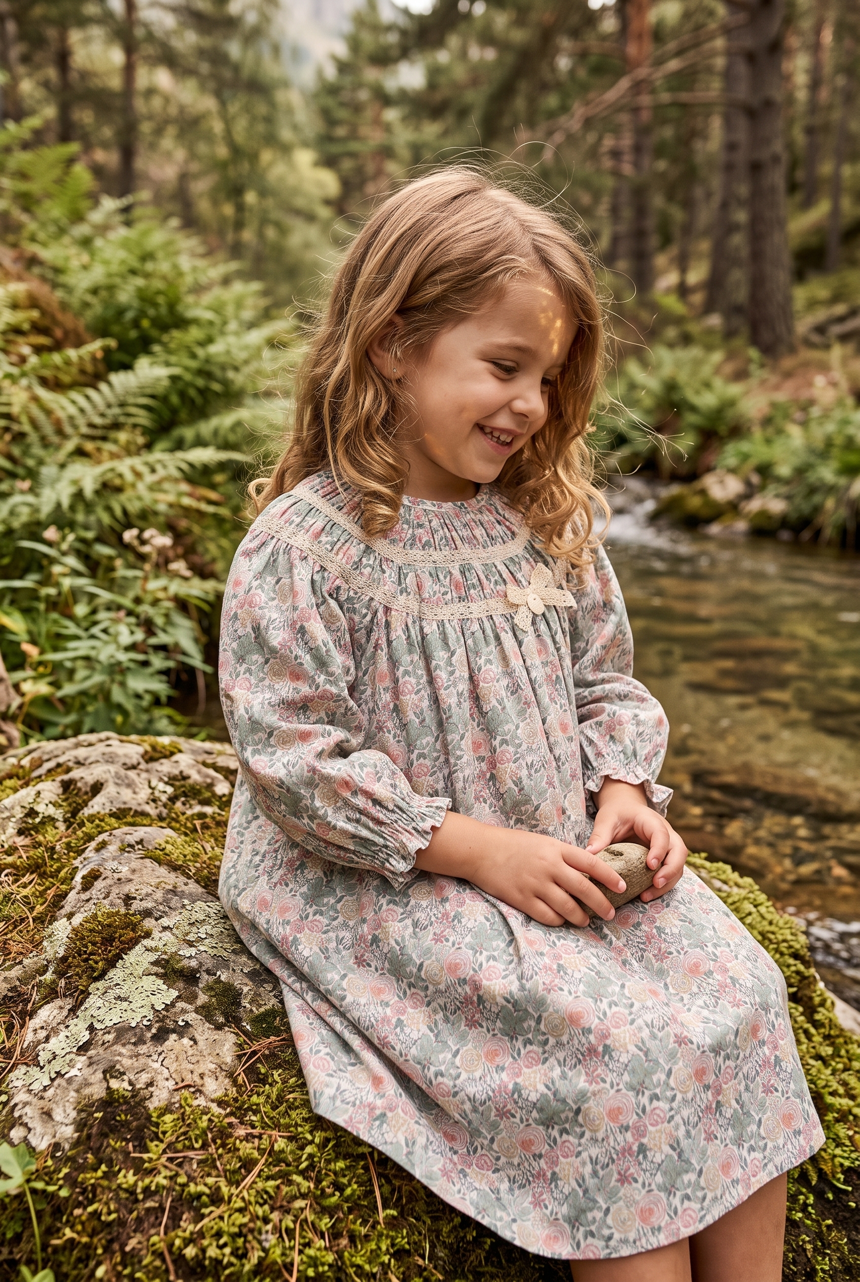 Vestido Niña Flores Verdes y Rosas ART.46-20325 Martin Aranda Vestido para niña con estampado de flores verdes y rosas de la marca Martin Aranda.