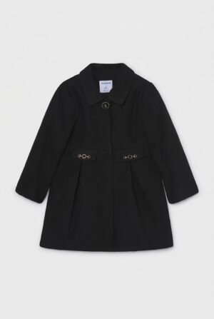 Abrigo de paño para niña en color negro de la marca Mayoral, ideal para eventos y paseos.