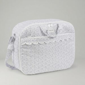 Maleta crossbody maternal Maison Tender de piel con estampado de flores azules de la marca Pasito a Pasito, ideal para el hospital y paseos diarios.