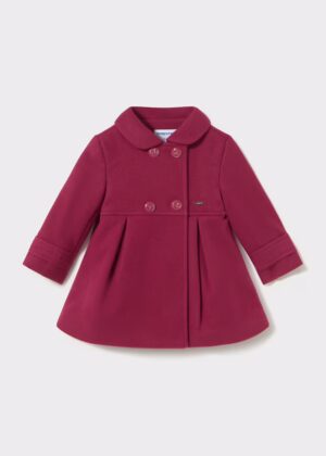 Abrigo de paño para bebé en color guinda de la marca Mayoral, ideal para eventos y paseos.