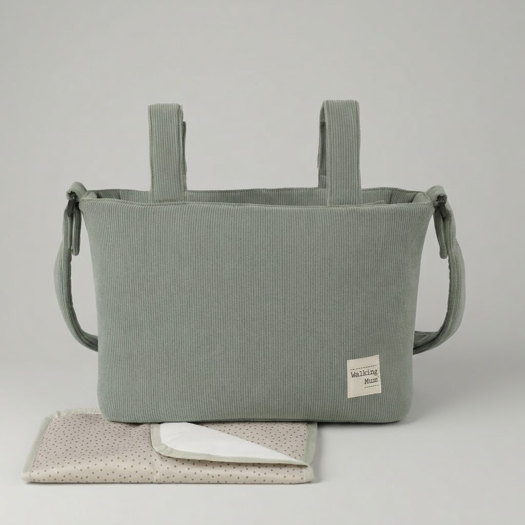 Bolsa Canastilla Pana Gala Mint Verde - Walking Mum Bolsa canastilla de pana tipo mochila en tono menta de la marca Walking Mum, ideal para paseos urbanos y para el carrito.